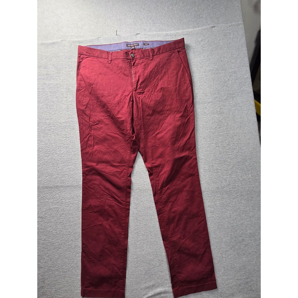 Michael Kors Mens Slim Fit Chino Pants Burgundy Red Casual Cotton‎ Designer